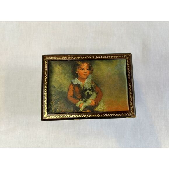 Vintage Linden Small Wooden Music Box "We've Only Just Begun" Child w/ Dog - Picture 7 of 10